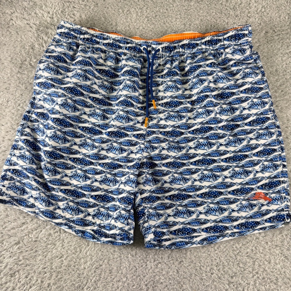 Tommy Bahama Mens Naples Fish Print Swim Trunks Blue White Size Large